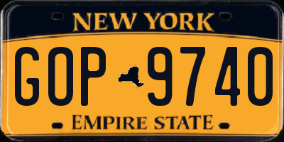NY license plate GOP9740