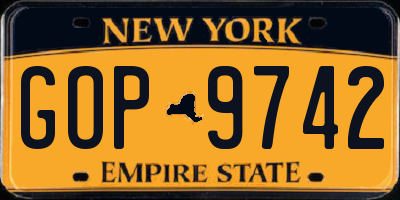 NY license plate GOP9742
