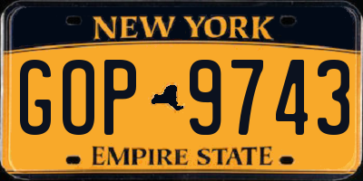 NY license plate GOP9743
