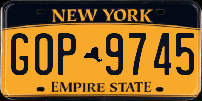 NY license plate GOP9745