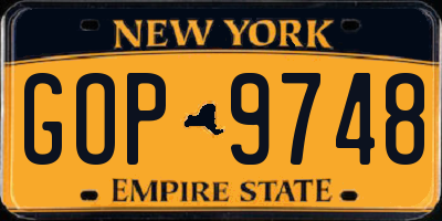 NY license plate GOP9748