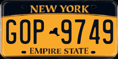 NY license plate GOP9749