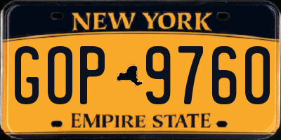 NY license plate GOP9760