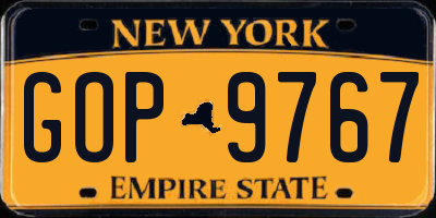 NY license plate GOP9767