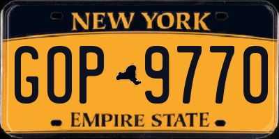 NY license plate GOP9770