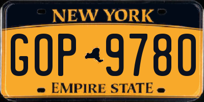 NY license plate GOP9780