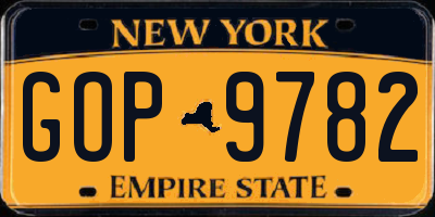 NY license plate GOP9782