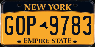 NY license plate GOP9783