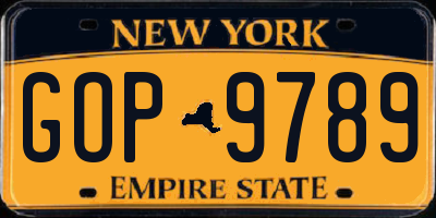 NY license plate GOP9789