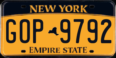 NY license plate GOP9792