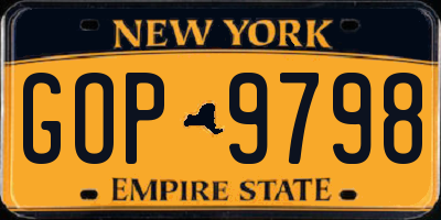 NY license plate GOP9798