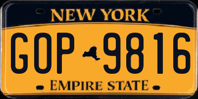 NY license plate GOP9816