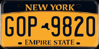 NY license plate GOP9820