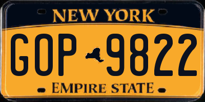 NY license plate GOP9822