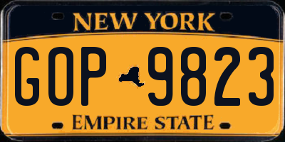 NY license plate GOP9823