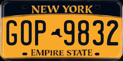 NY license plate GOP9832