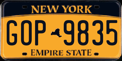 NY license plate GOP9835