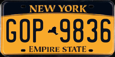NY license plate GOP9836