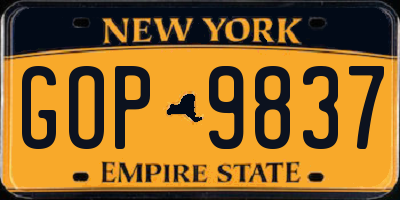 NY license plate GOP9837