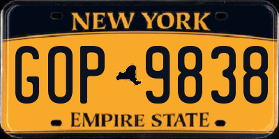 NY license plate GOP9838