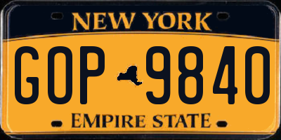 NY license plate GOP9840