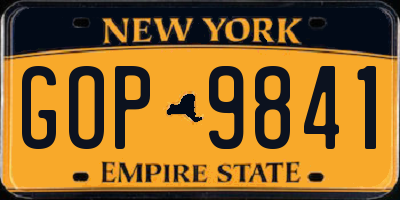 NY license plate GOP9841
