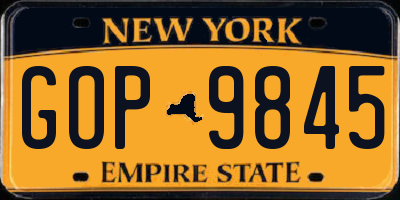 NY license plate GOP9845
