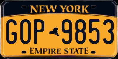 NY license plate GOP9853