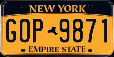 NY license plate GOP9871