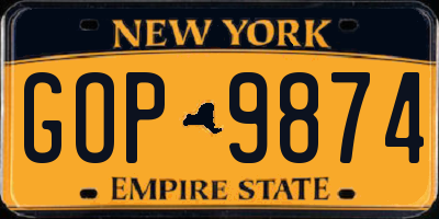 NY license plate GOP9874