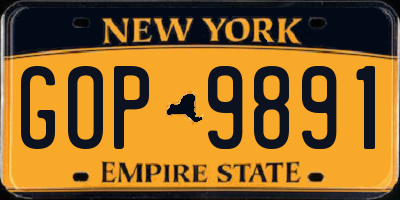 NY license plate GOP9891