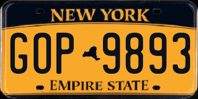 NY license plate GOP9893