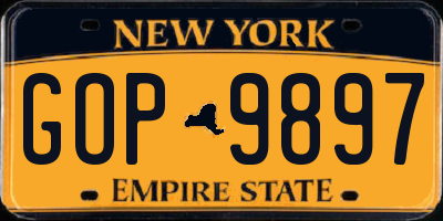 NY license plate GOP9897