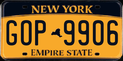 NY license plate GOP9906