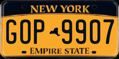 NY license plate GOP9907