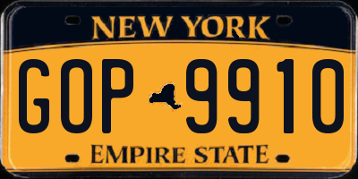 NY license plate GOP9910