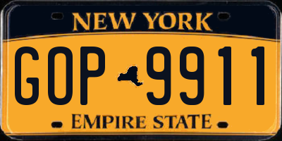 NY license plate GOP9911