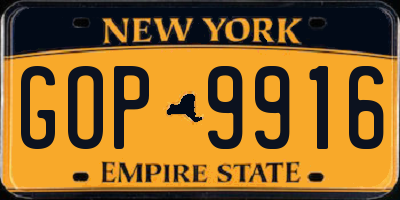 NY license plate GOP9916