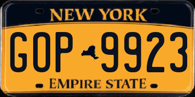 NY license plate GOP9923