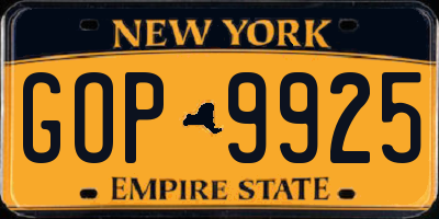 NY license plate GOP9925