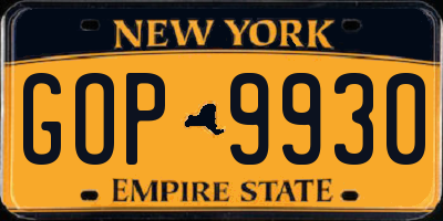 NY license plate GOP9930