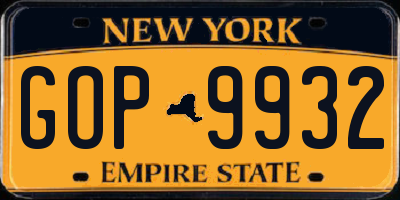 NY license plate GOP9932