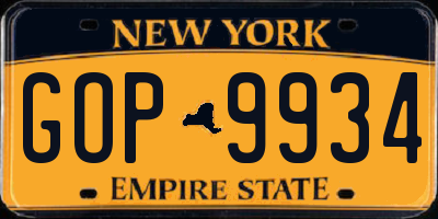 NY license plate GOP9934