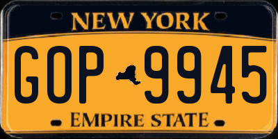 NY license plate GOP9945