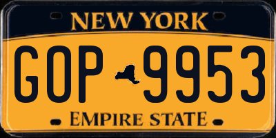 NY license plate GOP9953