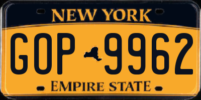 NY license plate GOP9962