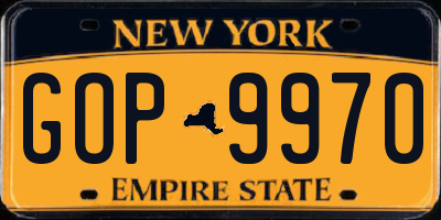 NY license plate GOP9970