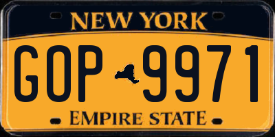 NY license plate GOP9971