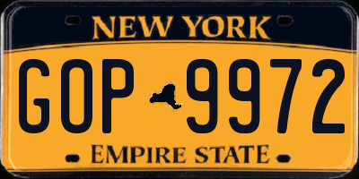 NY license plate GOP9972