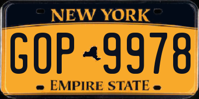 NY license plate GOP9978
